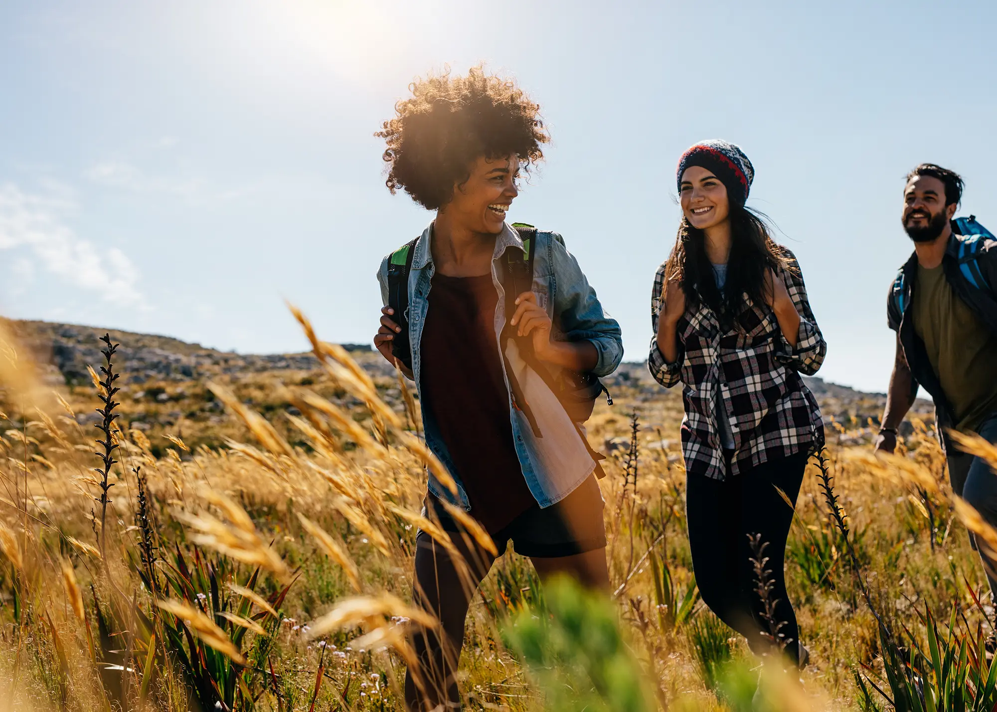Friends hiking together outdoors