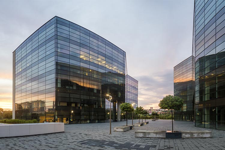 photo of a new corporate office building exterior