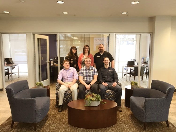 murray employees sitting in the lobby of the Murray Branch.