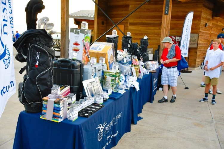 Raffle prizes sitting on a table