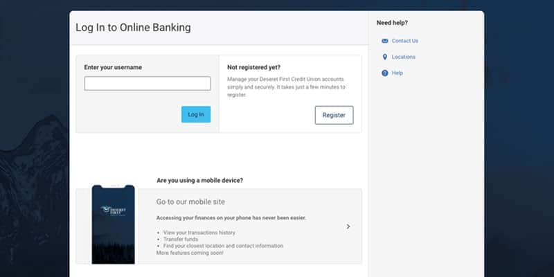 screenshot of the online banking login