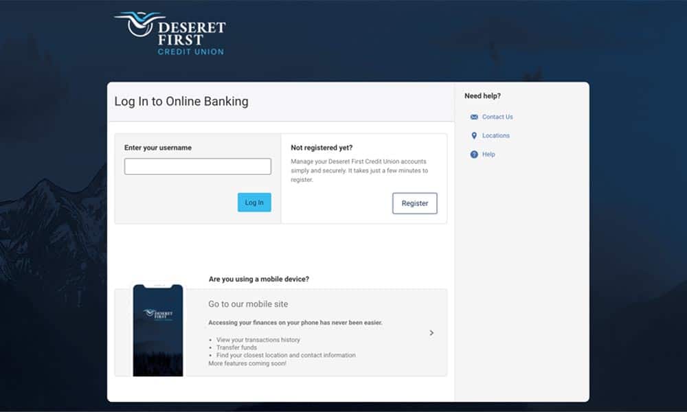 Screenshot of the login screen for online banking