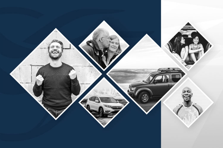 A photo collage of excited people and their cars.