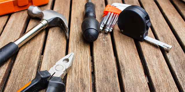 A set of tools on a bench