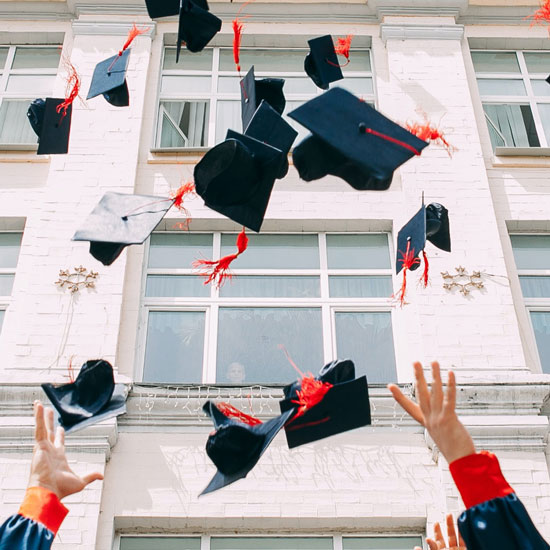 Students throwing their graduation caps in the air