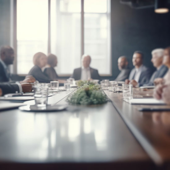 Out of focus image of people sitting around a board room table