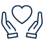 An icon of a pair of hands lift up and holding a heart